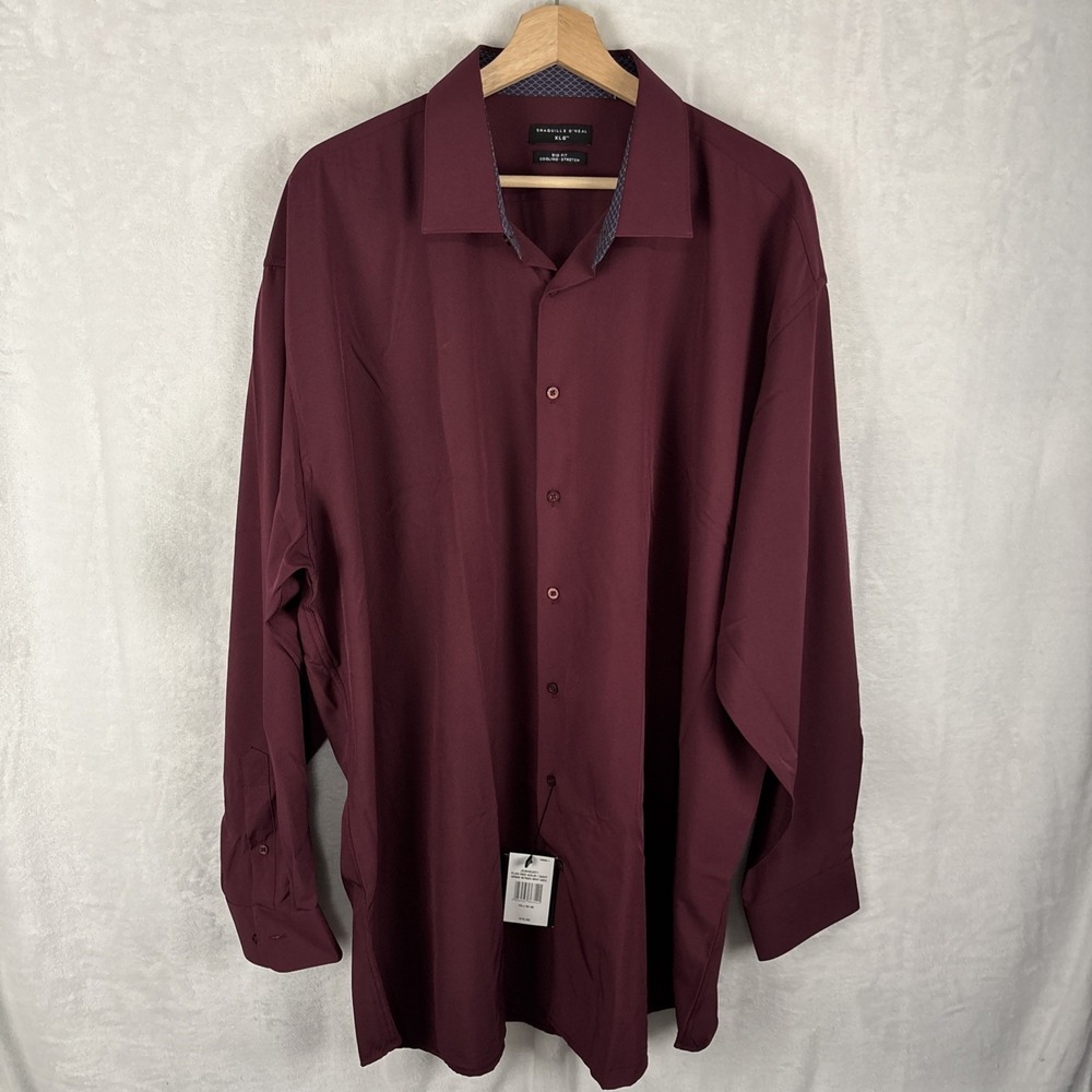 Shaquille O'neal XLG Mens Burgundy Long Sleeve Button Up Shirt Sz 18.5 35/36 NWT